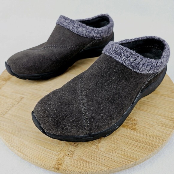 Vionic Arbor Clogs Sz 7 Gray Water Resistant Suede Slip On Knit Collar Comfort - Picture 1 of 10